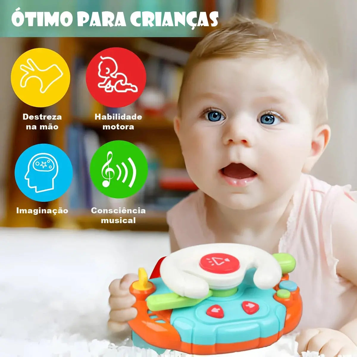 Brinquedo Sensorial Montessori com Volante - Golfinho Xadrez