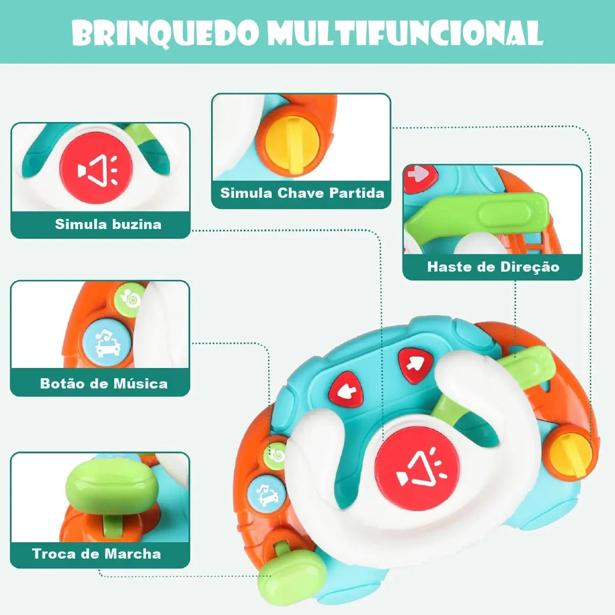 Brinquedo Sensorial Montessori com Volante - Golfinho Xadrez