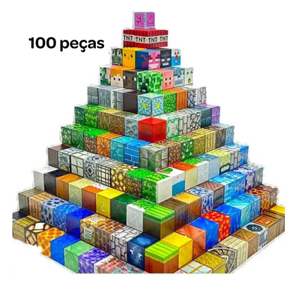 Conjunto de Blocos Magnéticos Mine World - Golfinho Xadrez