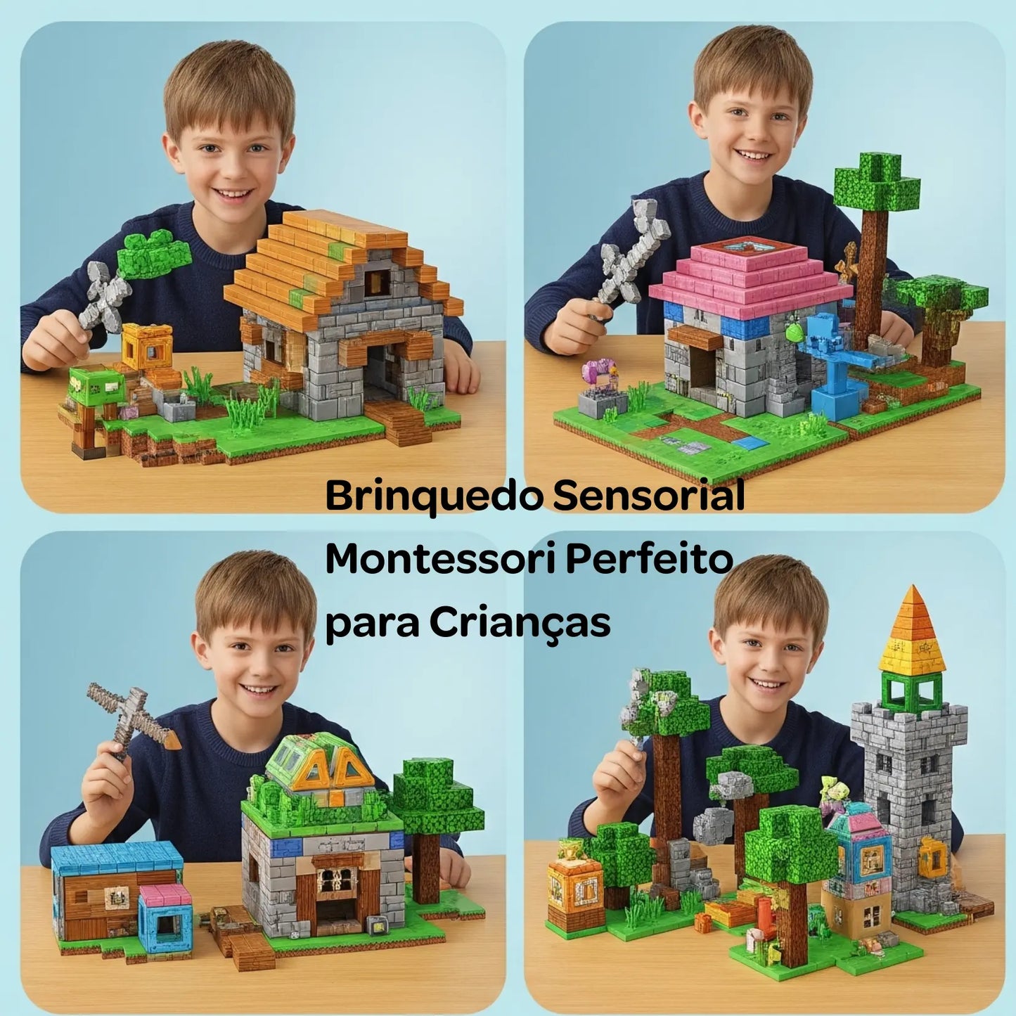 Conjunto de Blocos Magnéticos Mine World - Golfinho Xadrez