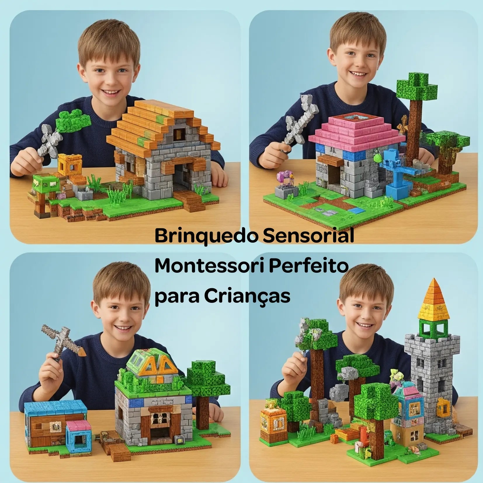 Conjunto de Blocos Magnéticos Mine World - Golfinho Xadrez