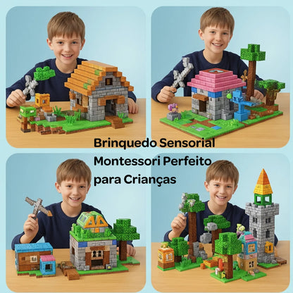 Conjunto de Blocos Magnéticos Mine World - Golfinho Xadrez