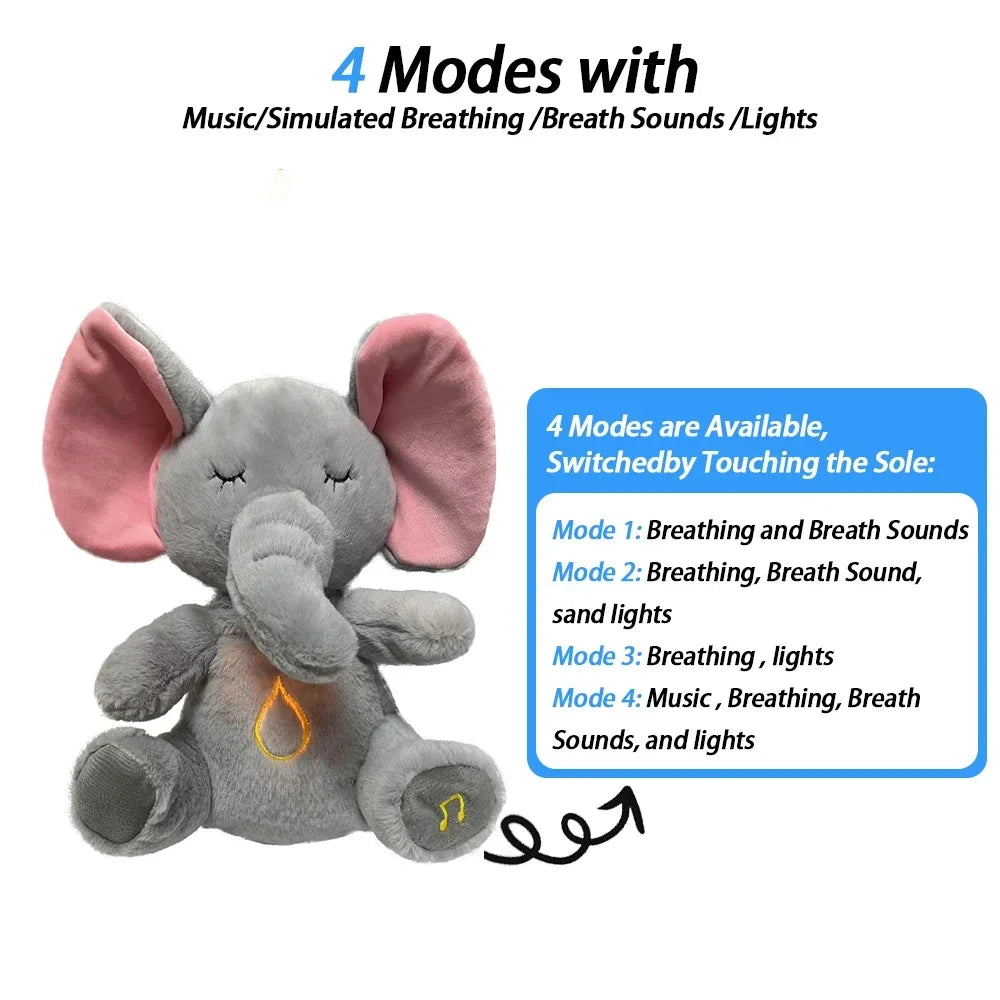 Elefante de Pelúcia Sensorial com 4 Modos de Respiração