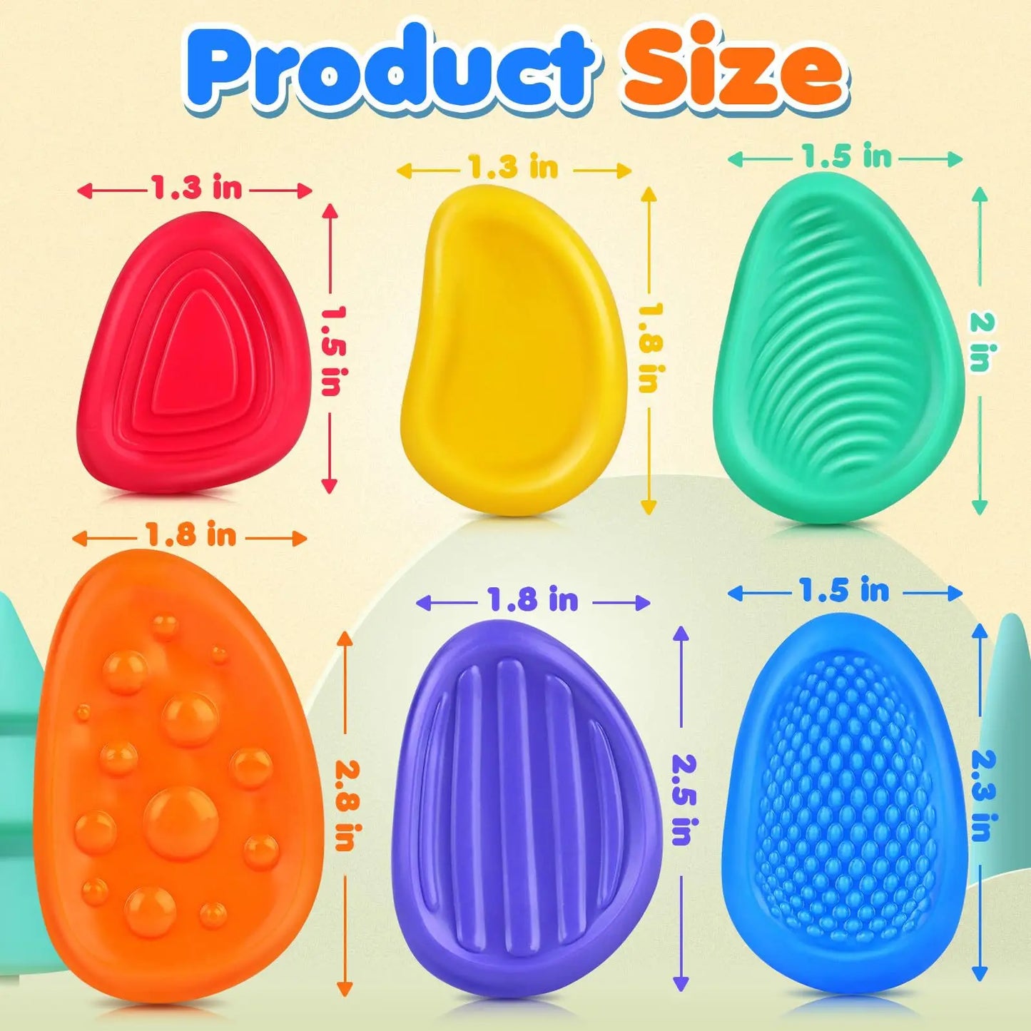 Kit 6x Pedras Sensoriais de Silicone Texturizadas