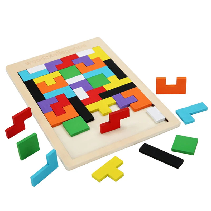 Tangram Montessori em Madeira e Blocos de Aprendizagem
