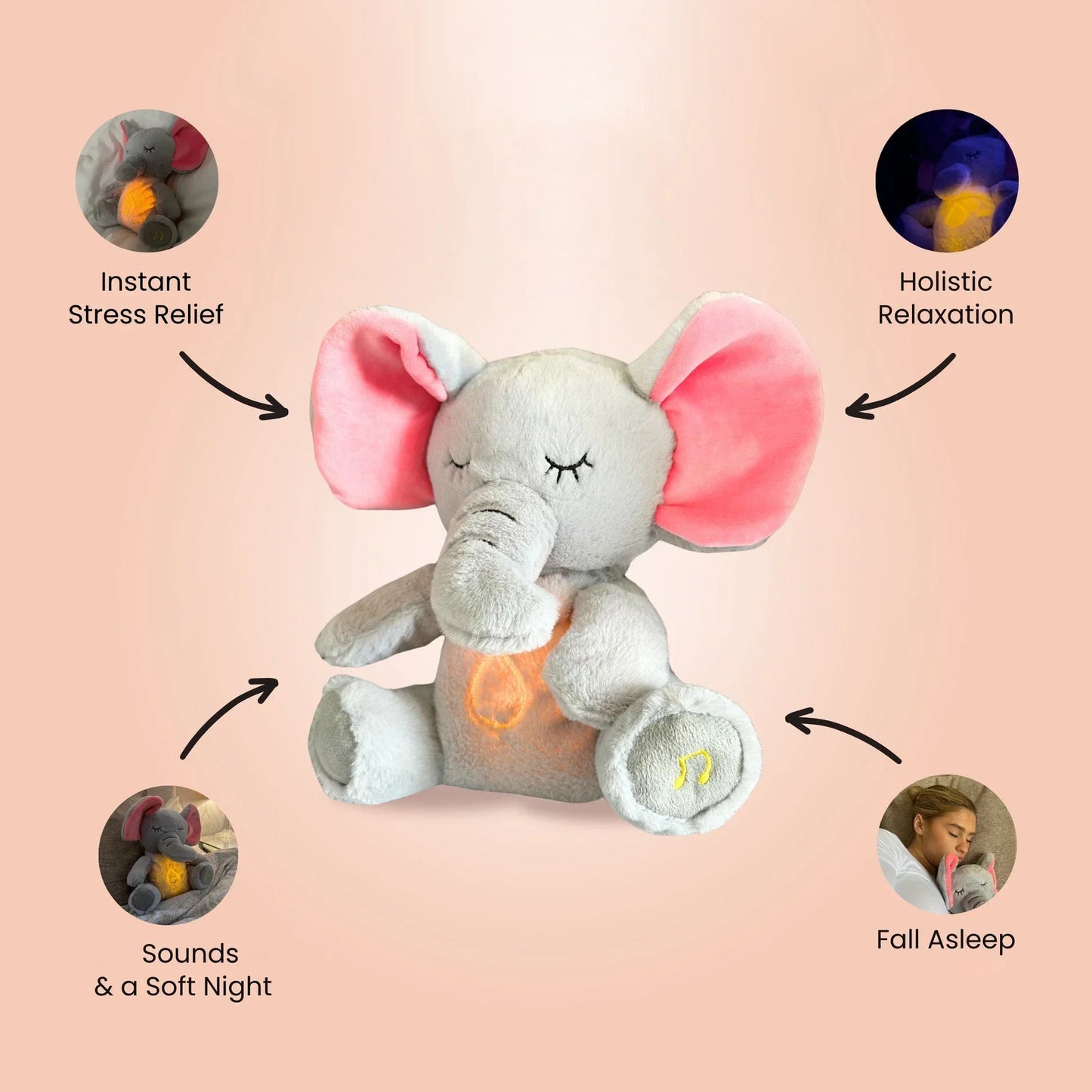 Elefante de Pelúcia Sensorial com 4 Modos de Respiração