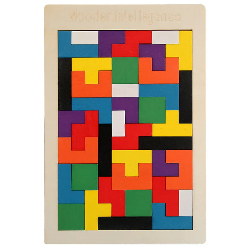 Tangram Montessori em Madeira e Blocos de Aprendizagem