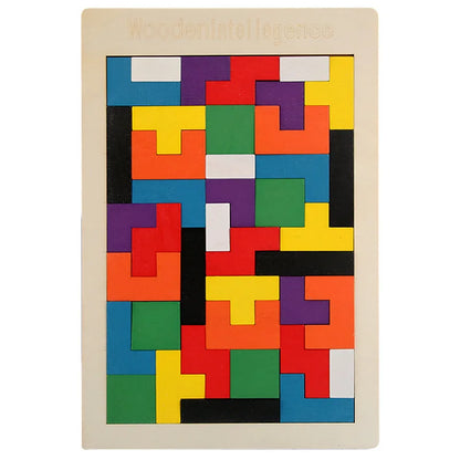 Tangram Montessori em Madeira e Blocos de Aprendizagem