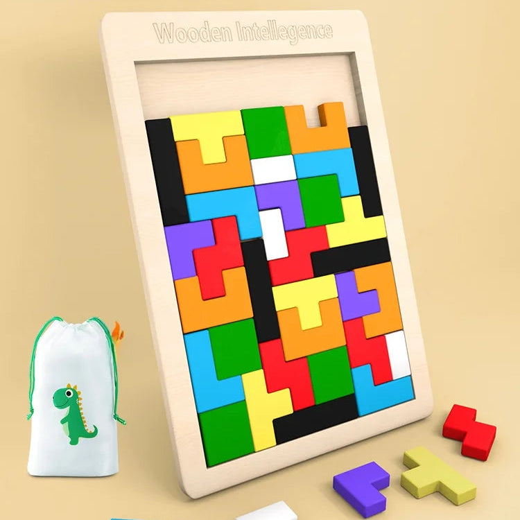 Tangram Montessori em Madeira e Blocos de Aprendizagem