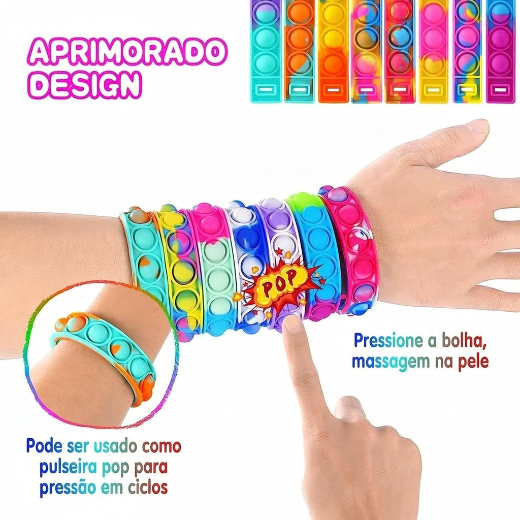 Pulseira Fidget Pop Sensorial de Alívio (12 Unidades)