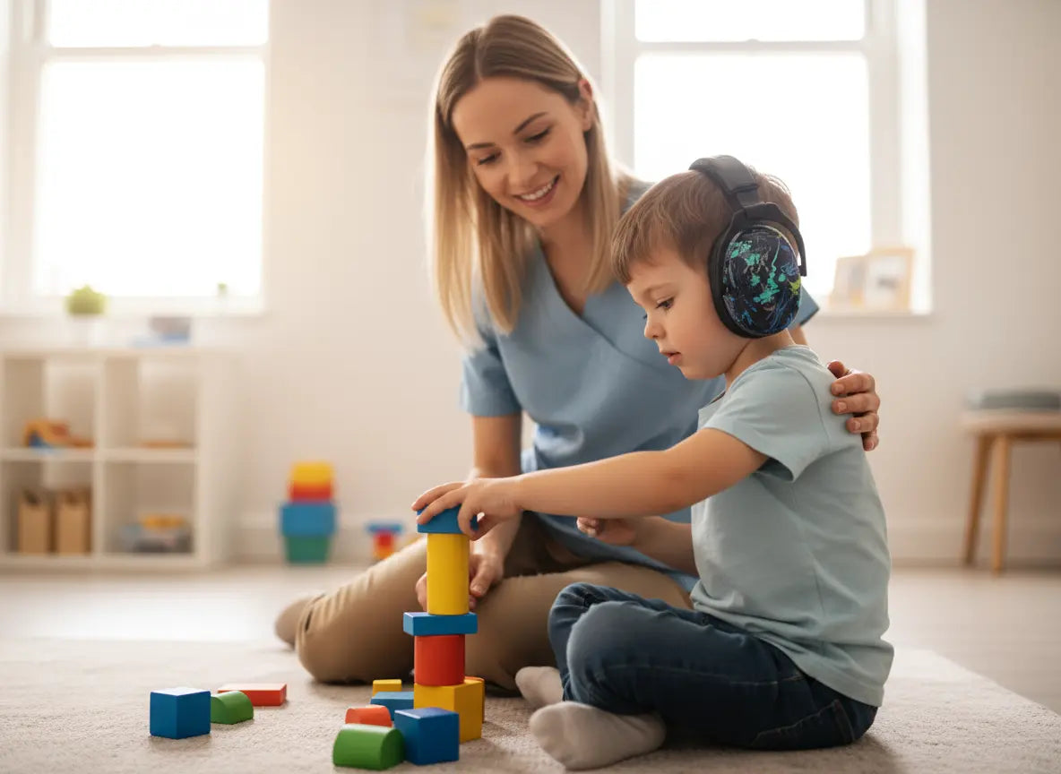 Fones de Ouvido com Redução de Ruído para Crianças Golfinho Xadrez