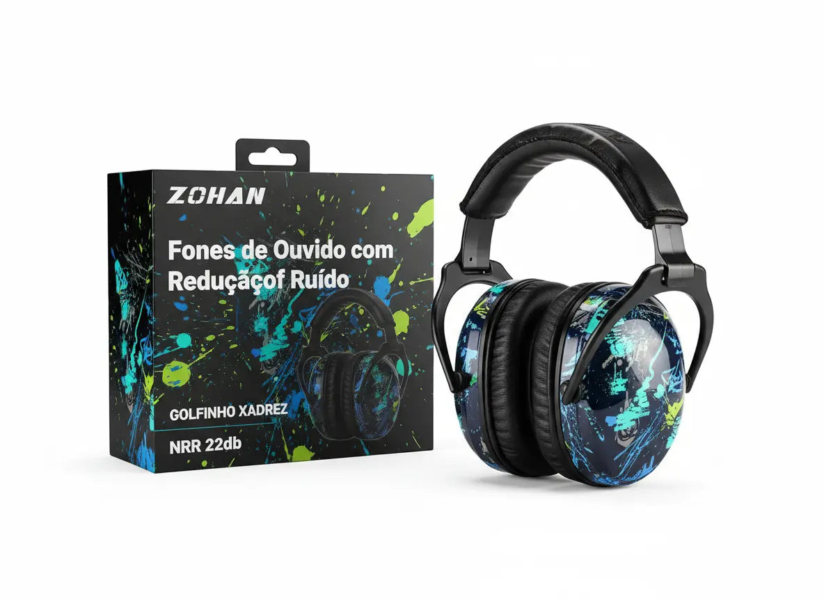 Fones de Ouvido com Redução de Ruído para Crianças Golfinho Xadrez