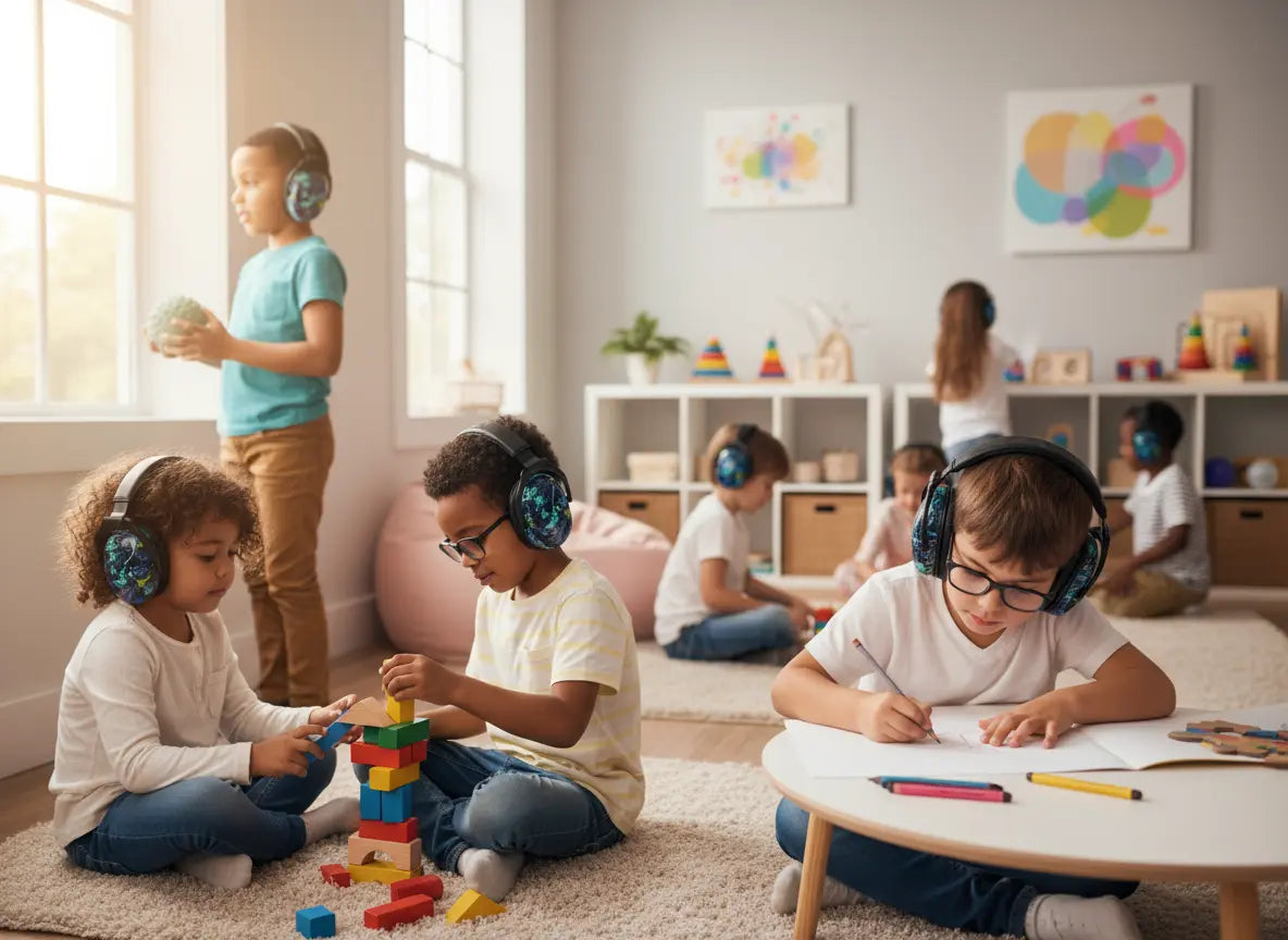 Fones de Ouvido com Redução de Ruído para Crianças Golfinho Xadrez